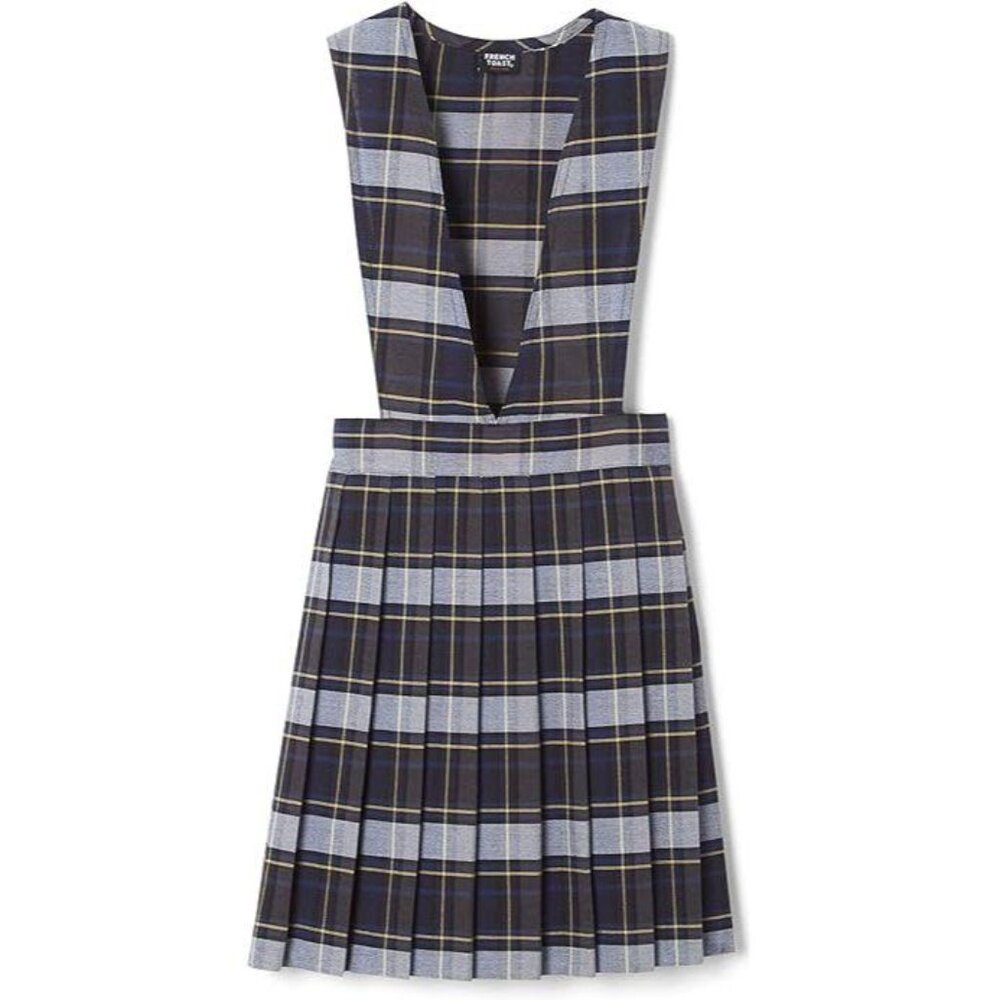 French Toast SY9002 Girls V-Neck Plaid Jumper Blue and Gold